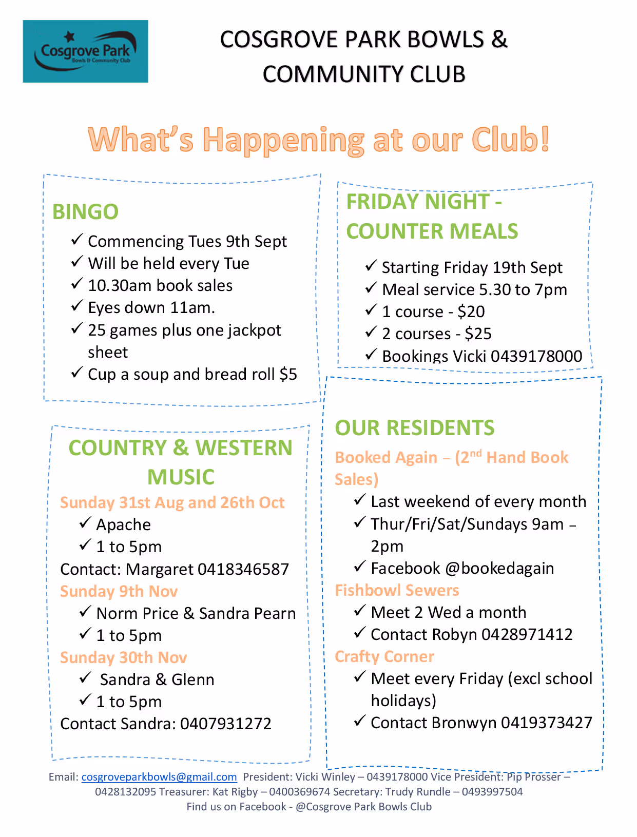 Calendar of events